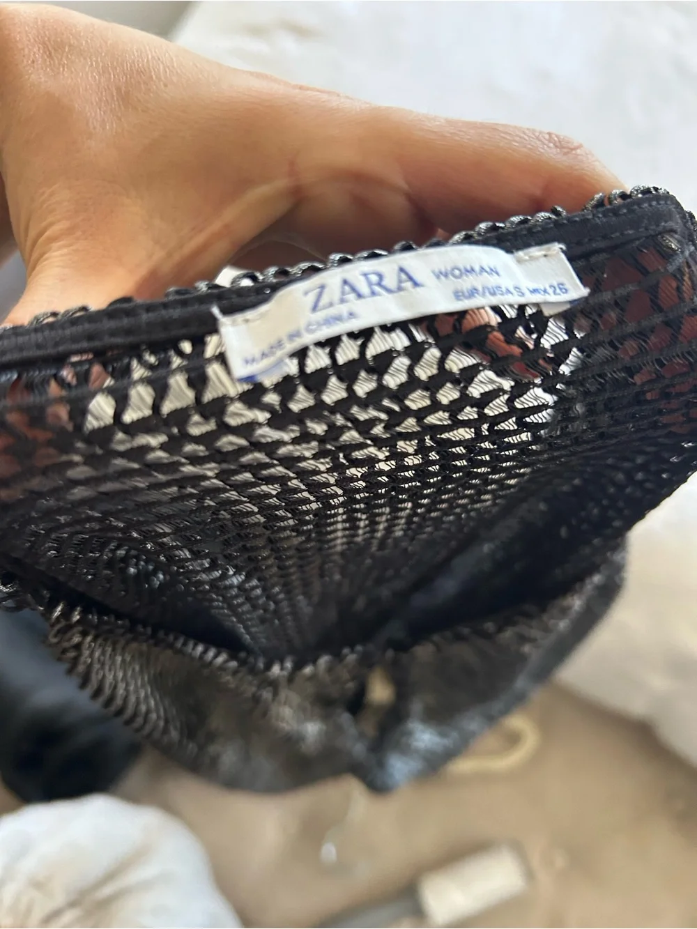 Zara Black Open-Weave Mesh Top